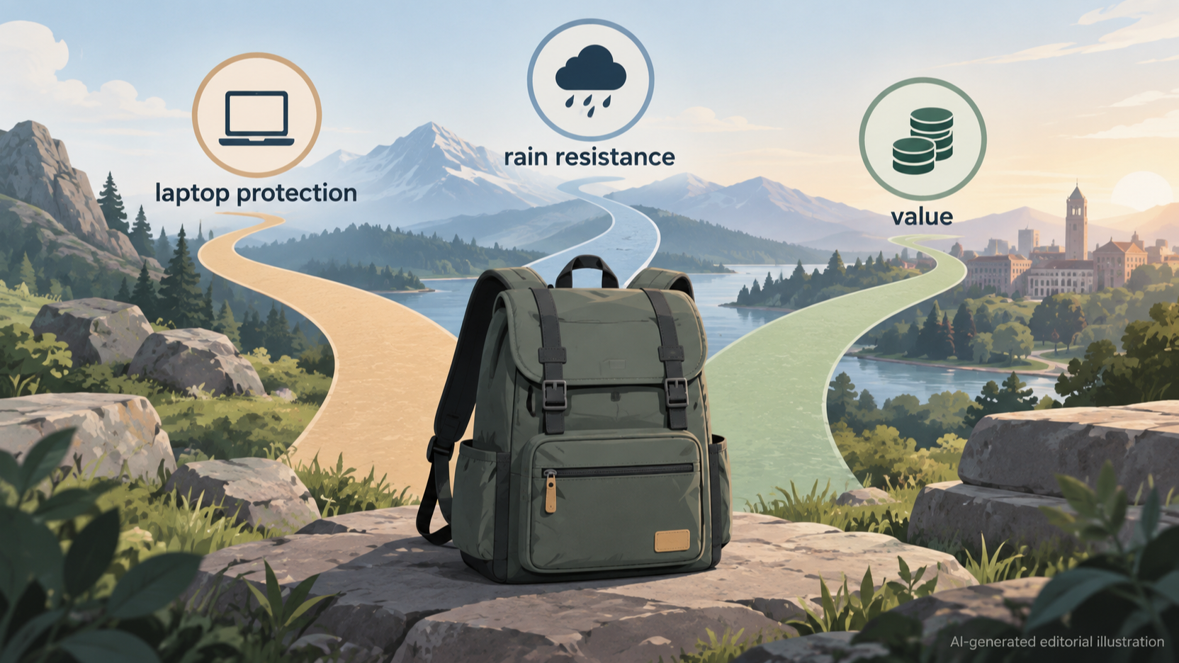 Editorial illustration for Best Rucksack for Uni: Laptop-Friendly, Weatherproof Picks for Lectures, Library Days and Commuting