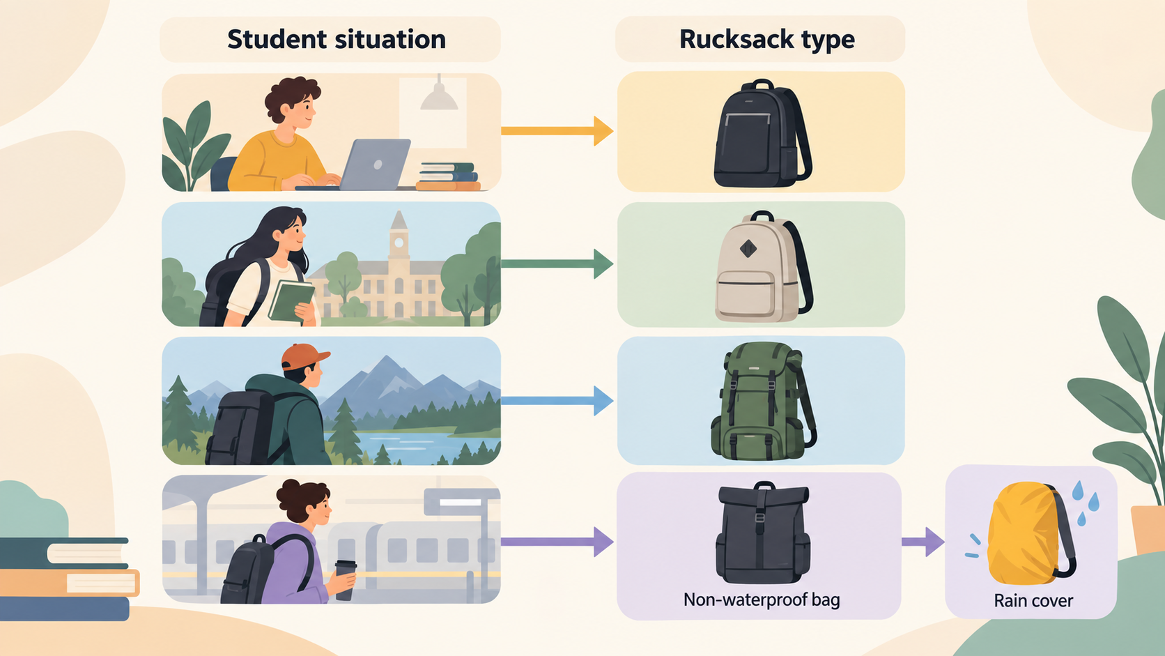 Give a quick flowchart matching student situations to the recommended pick types