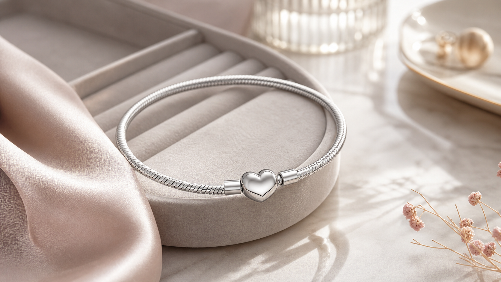 Pandora sterling silver bracelet worn as a student jewellery gift