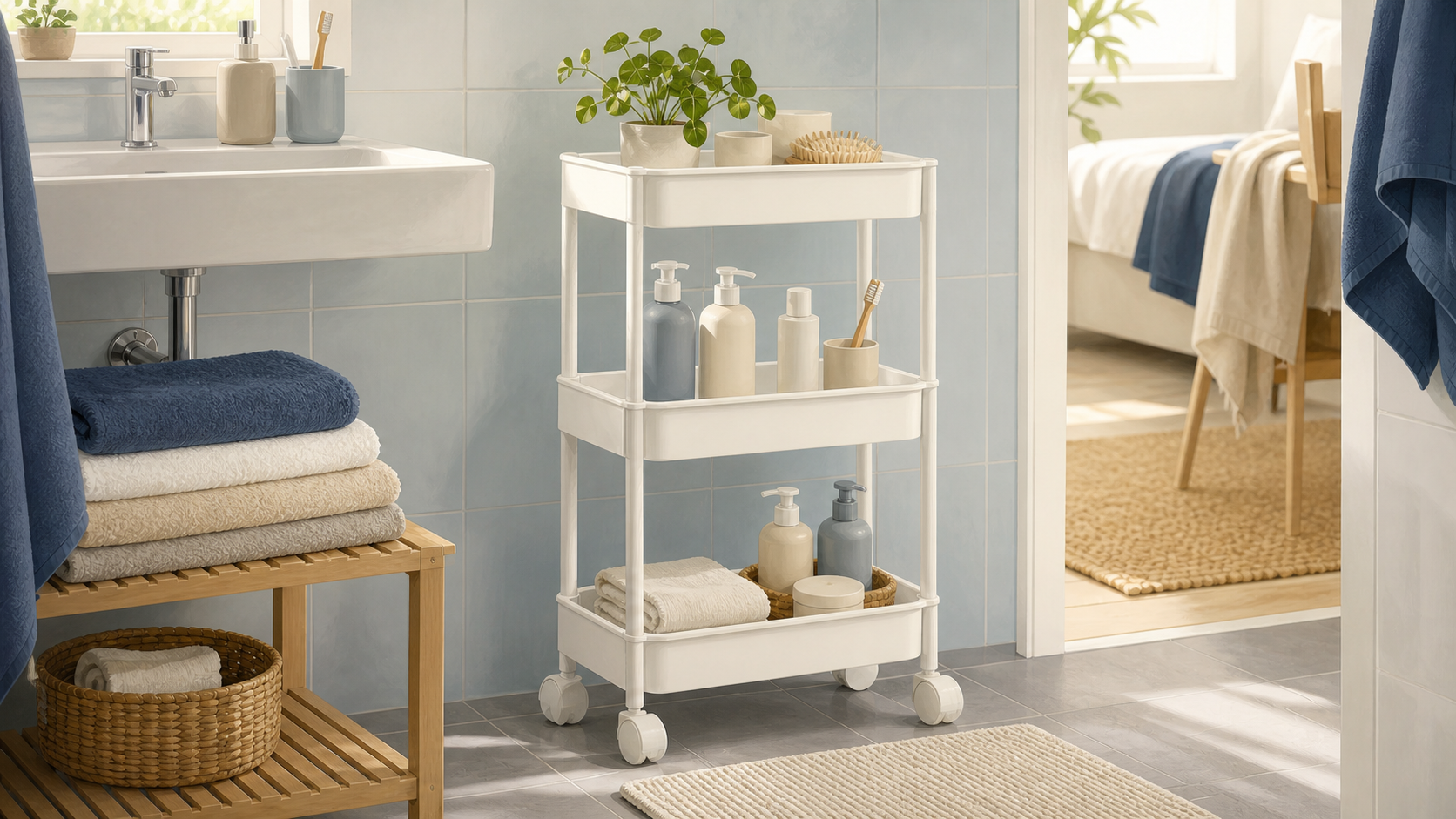 IKEA VESKEN white trolley for student bathroom storage