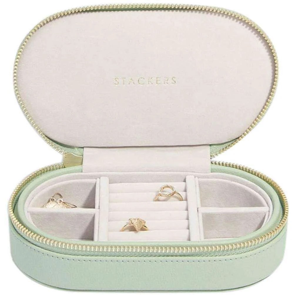 Stackers Oval Travel Jewellery Case in sage green